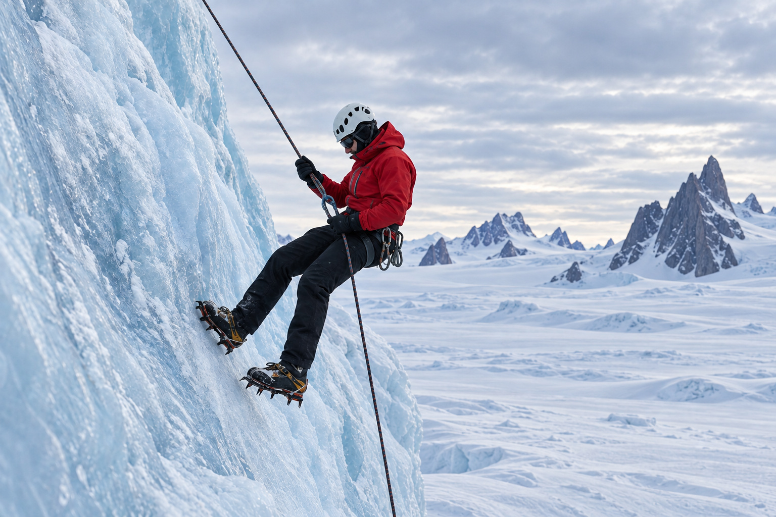 Abseiling on Antarctic glacier ice