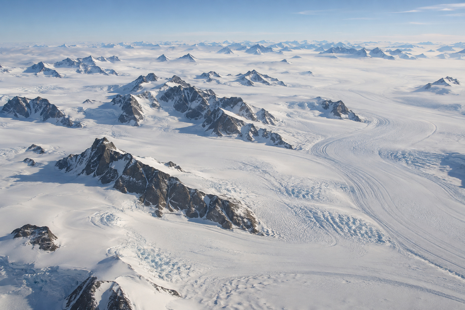 The Antarctic ice sheet and nunataks from the air