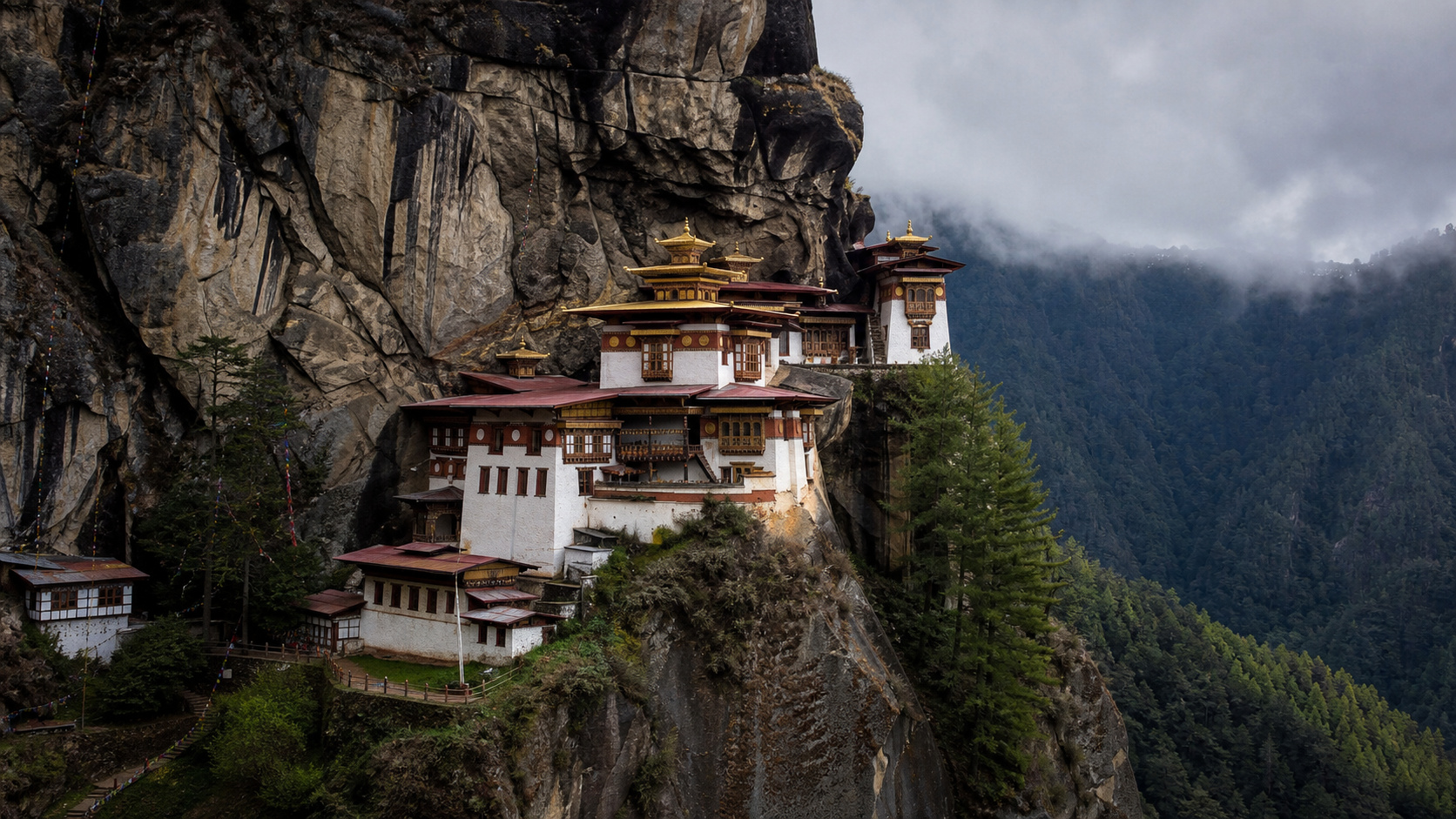 Tiger's Nest monastery on its forested cliff in Bhutan