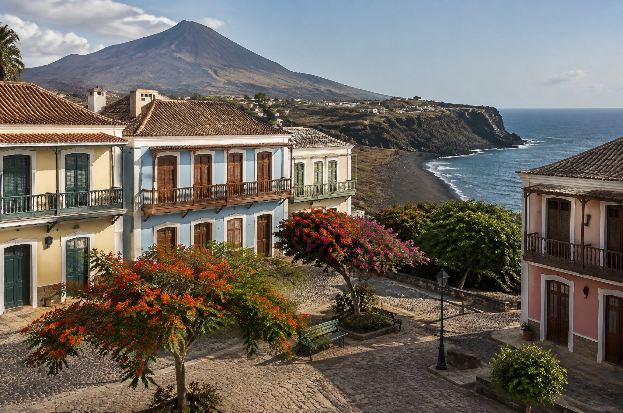 Colonial sobrado houses in São Filipe, Fogo, Cabo Verde