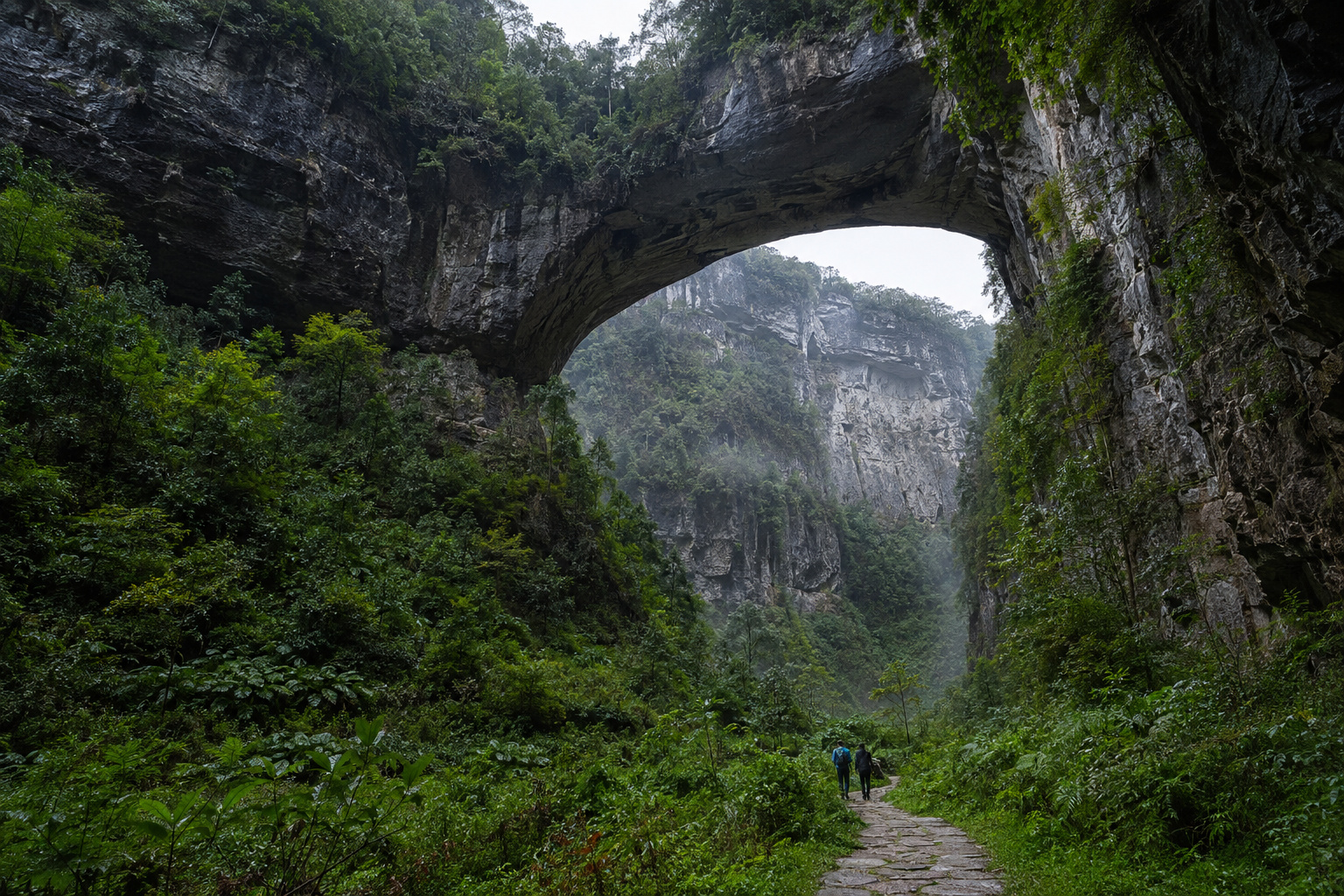 A natural karst bridge in Wulong