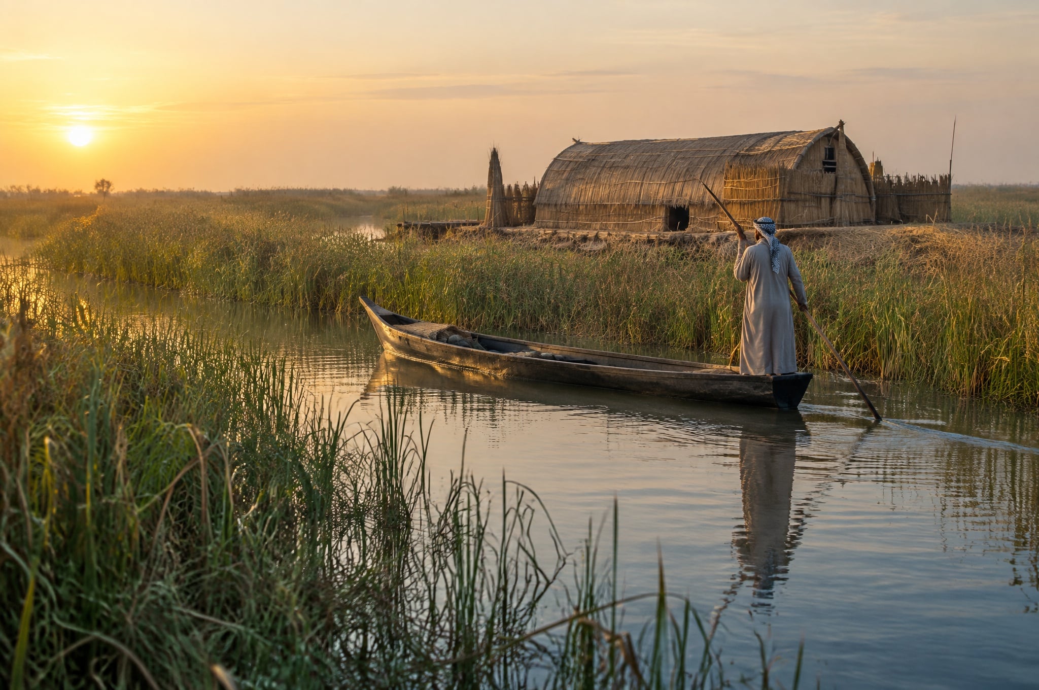A mashoof canoe in the Mesopotamian Marshes, Iraq