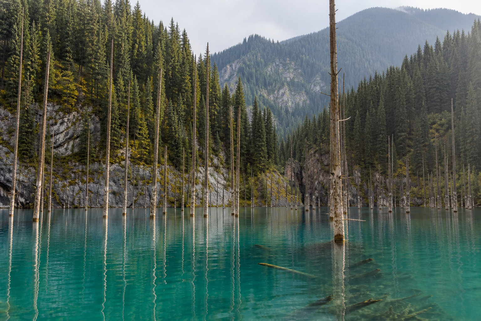 Kazakhstan Lake Kaindy Sunken Spruce Forest