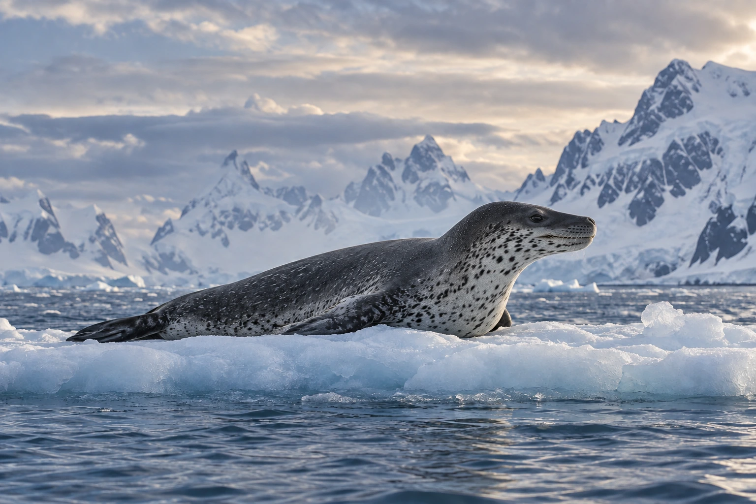 A leopard seal resting on sea ice