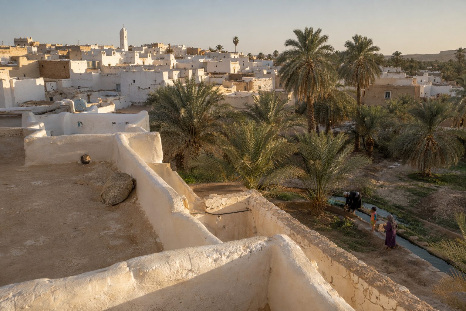 Ghadames rooftops and oasis gardens