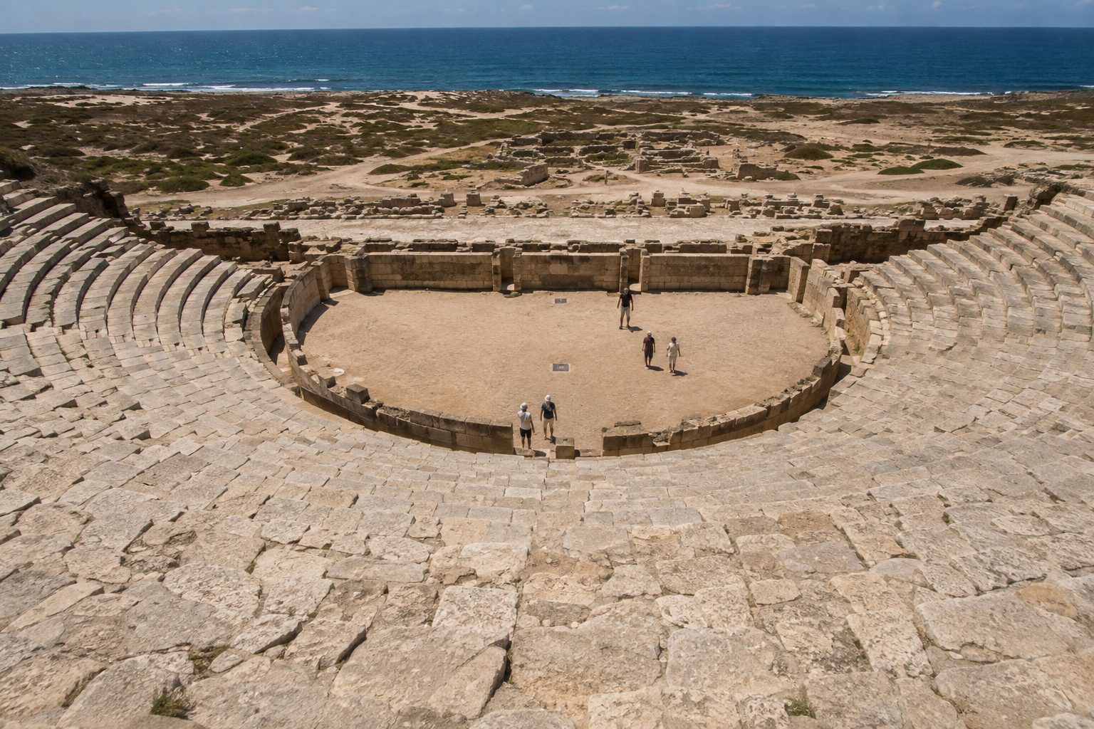 Leptis Magna Roman amphitheatre by the Mediterranean