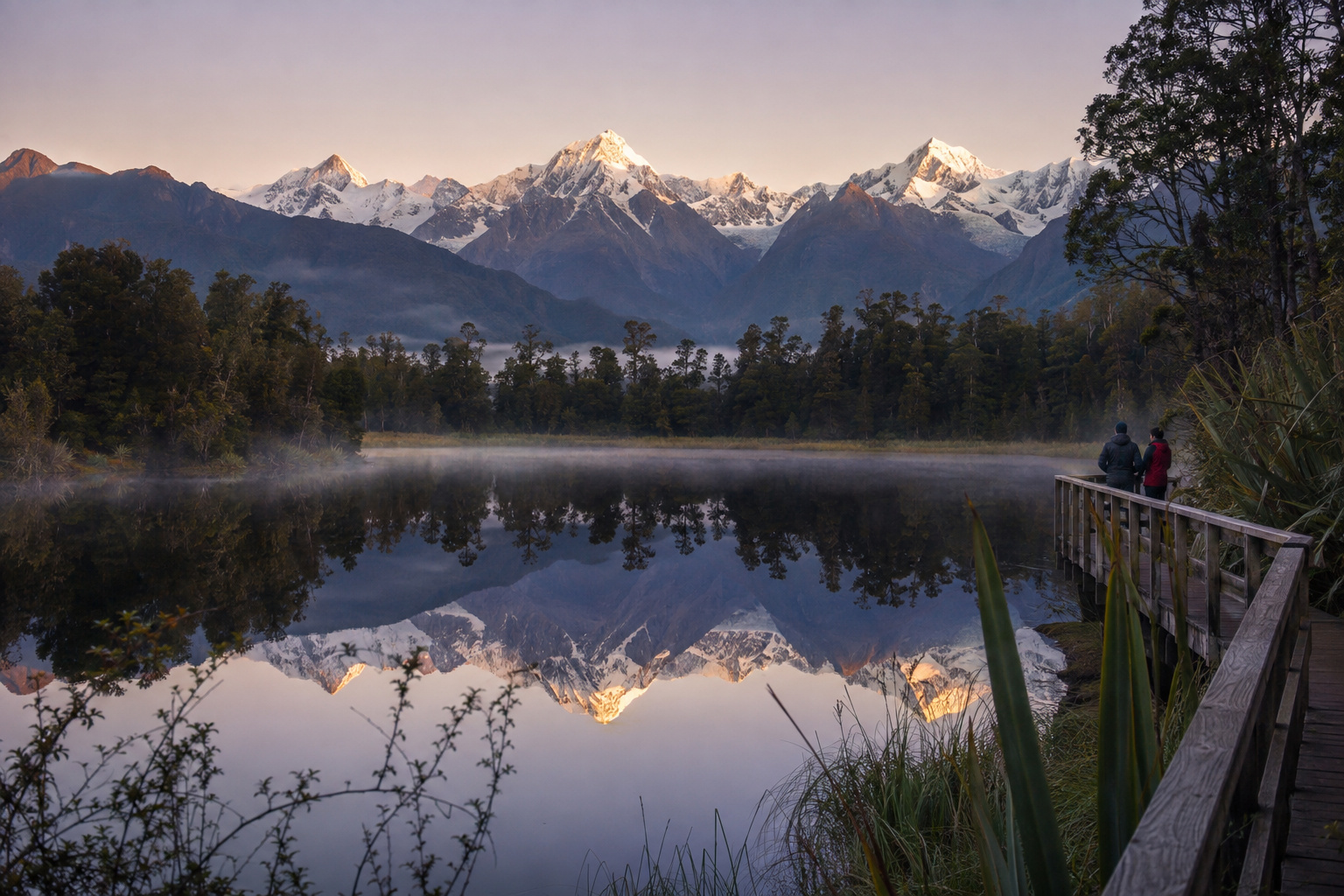 Fox Glacier · ice, rainforest & Lake Matheson