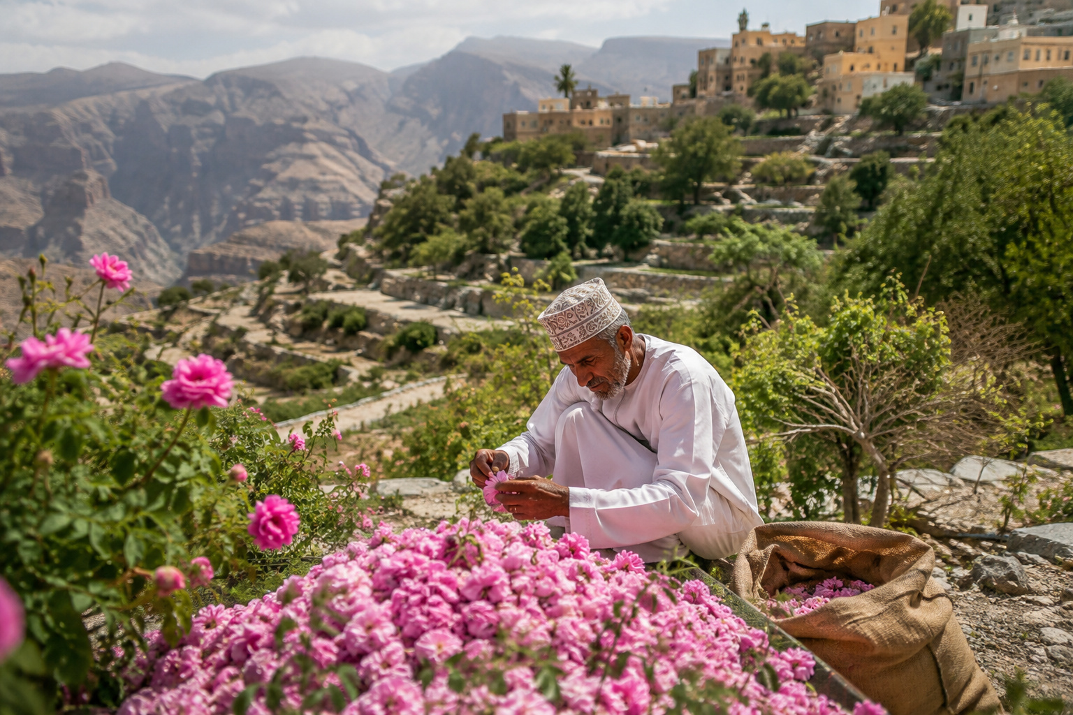 Jebel Akhdar · the rose terraces, then Muscat
