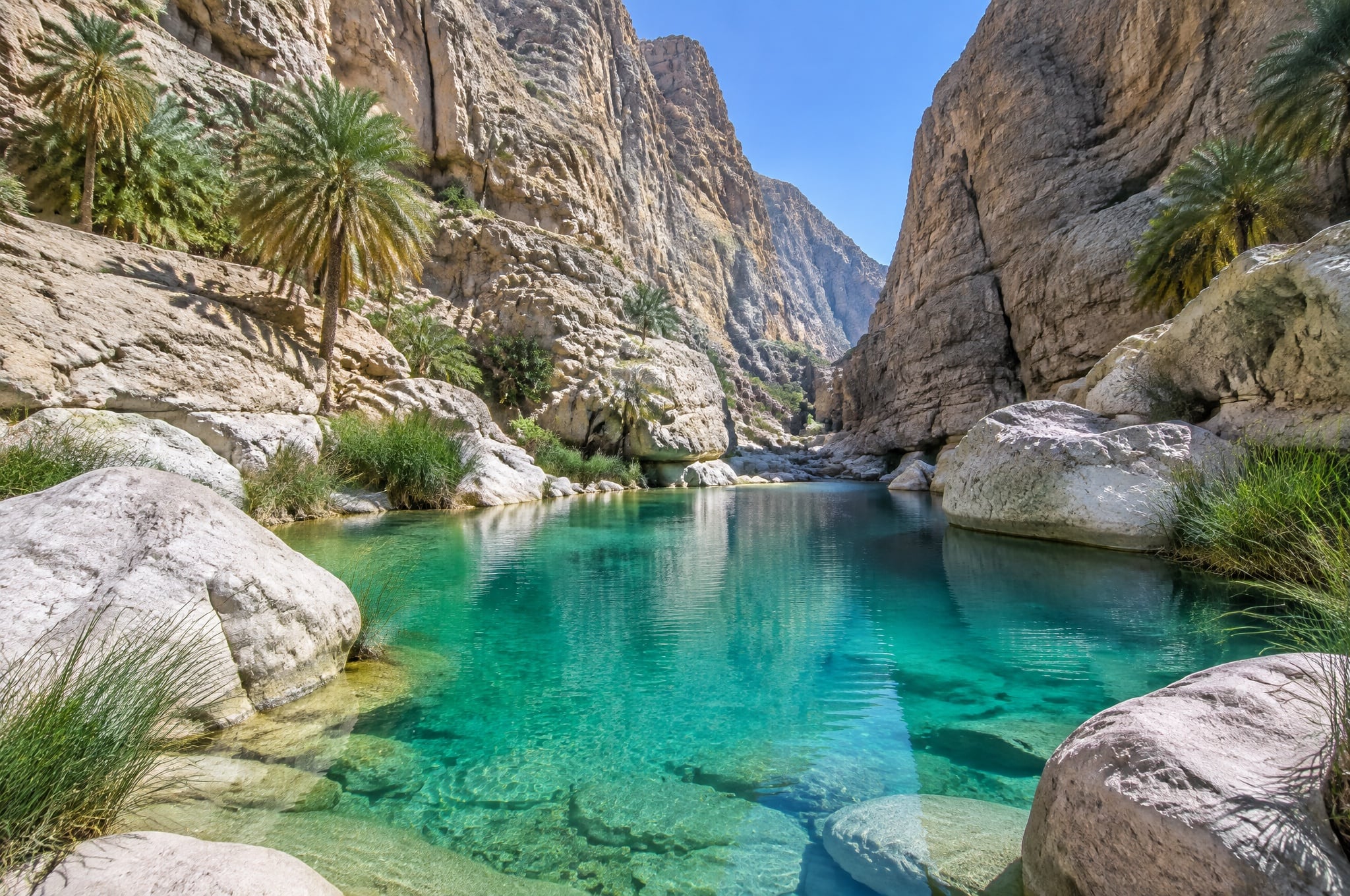 The turquoise pools of Wadi Shab, Oman
