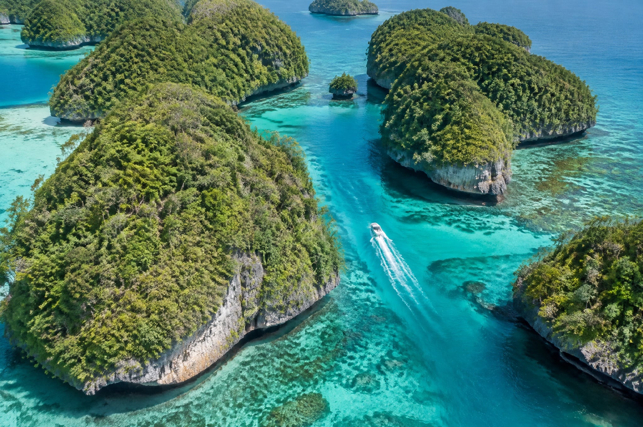 Aerial view of the Rock Islands Southern Lagoon, Palau