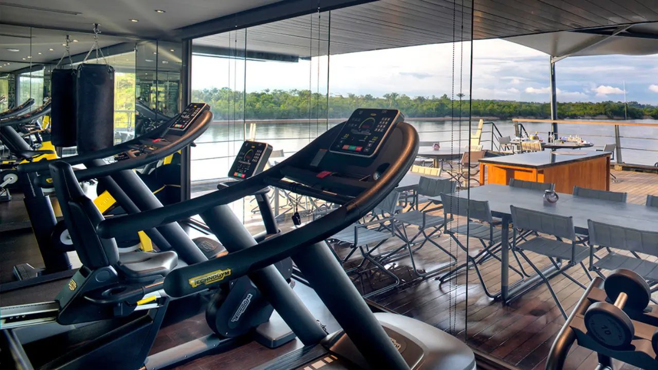 The gym, with a view of the river