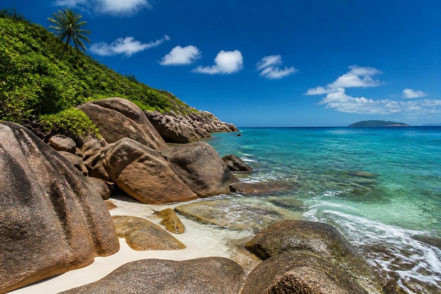 Weathered granite boulders on a Seychelles beach