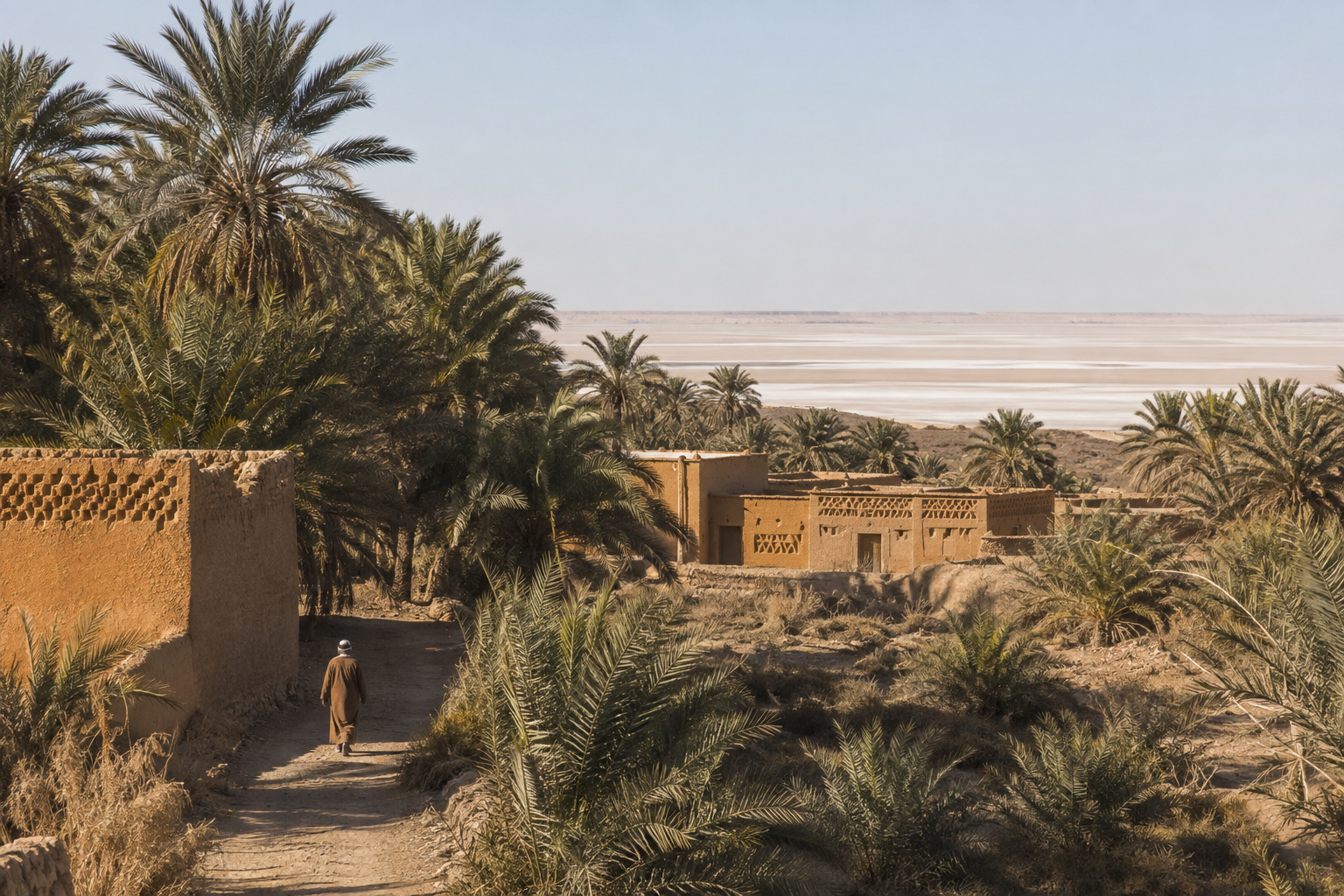 Palms and desert on the edge of the Sahara, Tunisia
